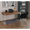 Ver imagem 1 de Escrivaninha Industrial Office Estudo Malta Amêndoa 137x53cm com 1 Poltrona Preta Eames Eiffel Base
