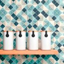 Ver imagem 3 de Papel Parede Adesivo Cozinha Pastilha Azul Bege Lavável