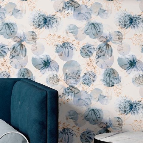 Papel de Parede Contemporâneo com Desenhos em Flores e Trigos