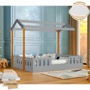 Ver imagem 1 de Cama Casal Casinha Montessoriana Ágatha com Colchão D28 Cinza/mel Incluso Luminária
