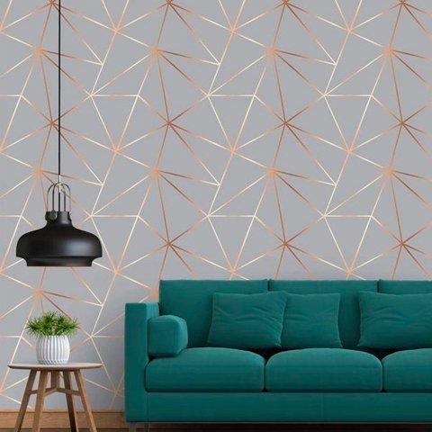 Papel De parede Para Quarto E Sala Geométrico Gold Grey