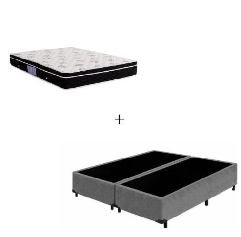 Cama Base Box Queen 158cm Suede Cinza com Colchão de Espuma - D26 Ortobom Nanolastic Physical 158cm - 1