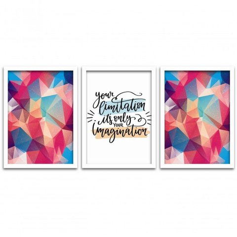 Kit Quadros 3 Pçs Mdf 30X40 Forma Frases 2 Moldura Branca