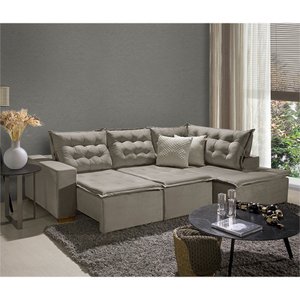 Sofá de Canto 5 Lugares Vitoria 270cm Retrátil e Reclinável com Tecido Veludo Nobre Sofatec