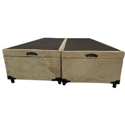 Cama Box Baú King Bipartido Suede Bege Com Pistão A Gás - 1
