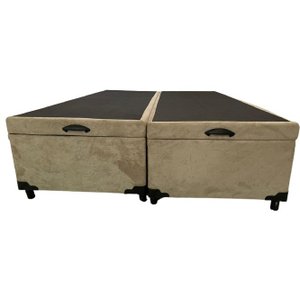 Cama Box Baú King Bipartido Suede Bege Com Pistão A Gás
