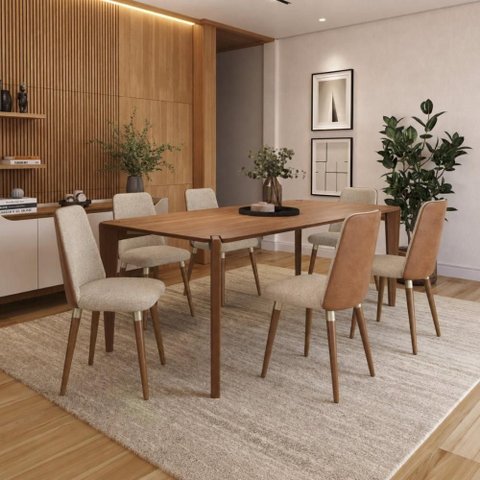 Conjunto de Jantar Mesa Retangular Harmony 6 Cadeiras Dakota - Caramelo