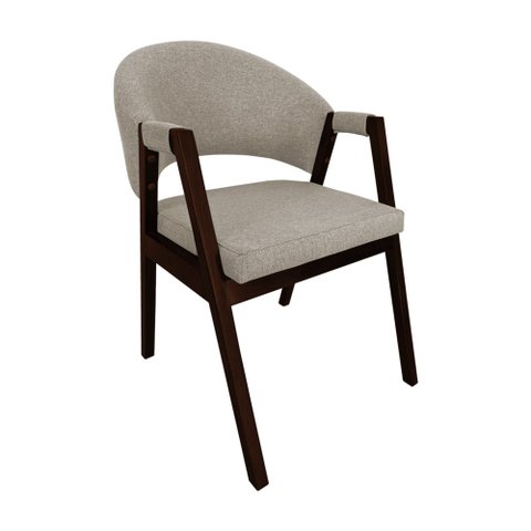 Cadeira de Jantar Madeira Maciça Castanho Premium Helen Linho Bege