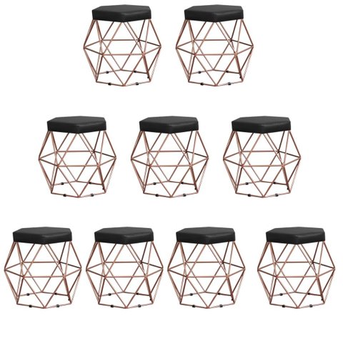 Kit 9 Puffs Decorativos Aramado Vanessa-Corino Preto