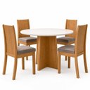 Ver imagem 2 de Conjunto Sala de Jantar 4 Lugares Redonda Tampo MDF Mesa Celebrare e Cadeiras Athenas Marrom Amêndoa Clean/Off White/Avelã