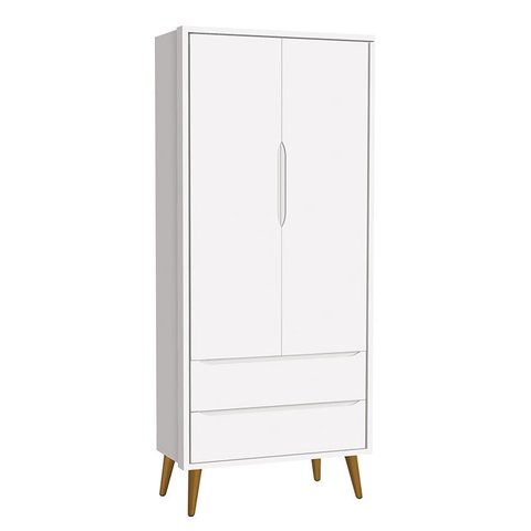 Guarda Roupa Infantil 2 Portas Theo Retrô Branco Fosco com Pés Amadeirado - Reller Móveis
