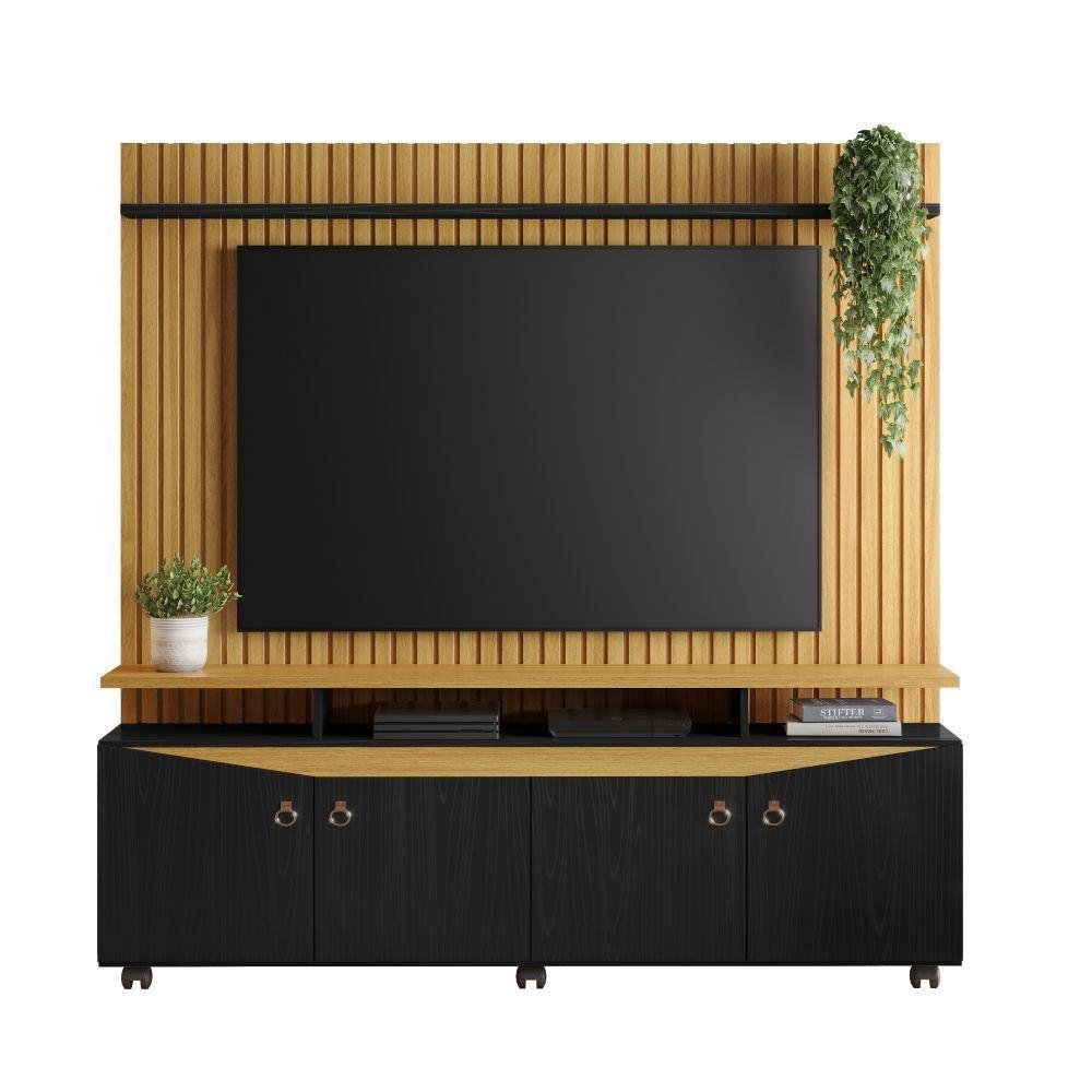 Estante Home Mdp e Mdf Ripado para Tv até 65 Polegadas Nature e Preto ...