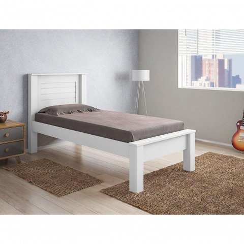 Cama Solteiro Milena com Colchão Estrutura MDF Branco Framar