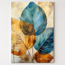 Ver imagem 1 de Quadros Decorativos para Sala de Jantar Quarto Hall Folhas Clean Azul Dourado Quadro