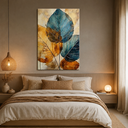 Ver imagem 2 de Quadros Decorativos para Sala de Jantar Quarto Hall Folhas Clean Azul Dourado Quadro