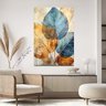 Quadros Decorativos para Sala de Jantar Quarto Hall Folhas Clean Azul Dourado Quadro - 2