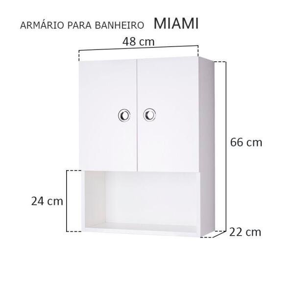 Armário para Banheiro Miami 66 x 48cm Branco - 2