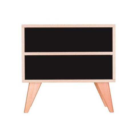Mesa de Cabeceira Retrô com Portas Bréscia Carvalho e Preto