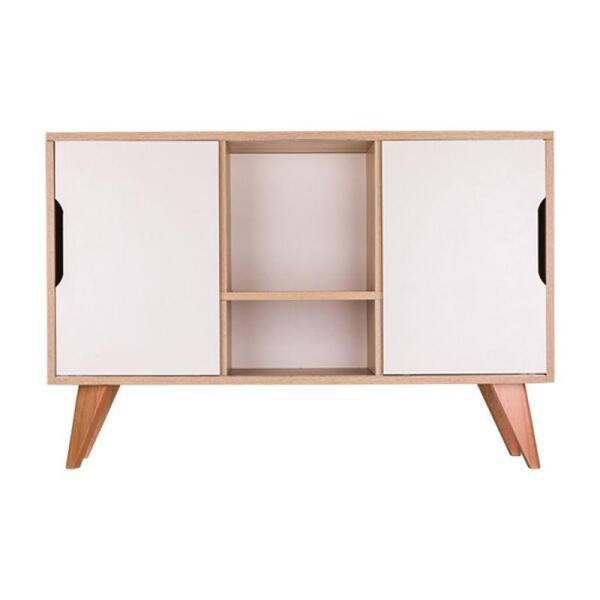 Aparador Buffet Retrô com 2 Portas Murano Carvalho e Branco - 1