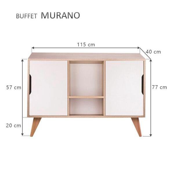 Aparador Buffet Retrô com 2 Portas Murano Carvalho e Branco - 4