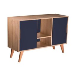 Buffet Aparador Retrô com 2 Portas Murano Carvalho e Azul Marinho - 2