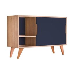 Buffet Aparador Retrô com 2 Portas Murano Carvalho e Azul Marinho - 3