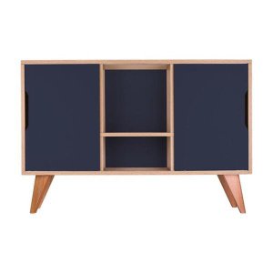 Buffet Aparador Retrô com 2 Portas Murano Carvalho e Azul Marinho