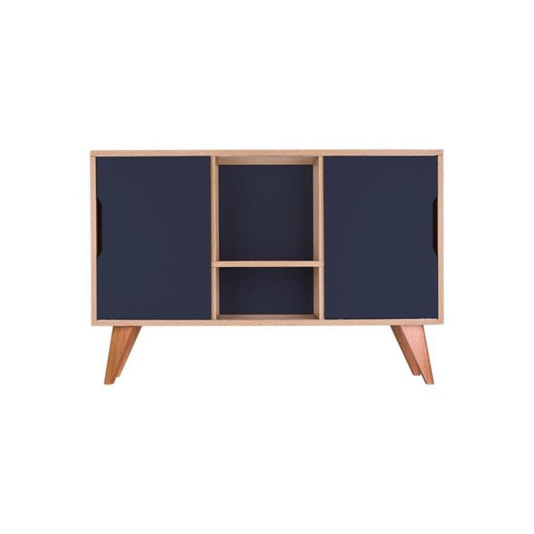 Buffet Aparador Retrô com 2 Portas Murano Carvalho e Azul Marinho