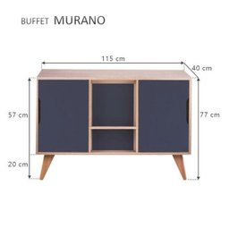 Buffet Aparador Retrô com 2 Portas Murano Carvalho e Azul Marinho - 4