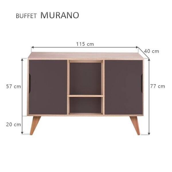 Aparador Buffet Retrô com 2 Portas Murano Carvalho e Grafite - 4