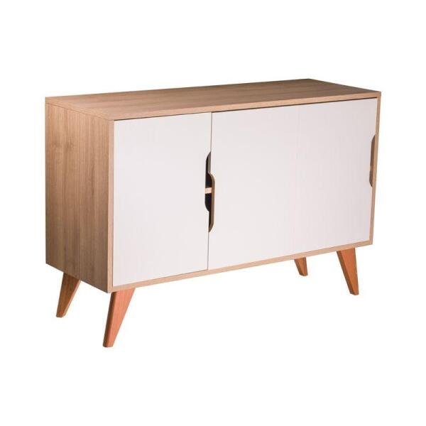 Aparador Buffet Retrô com 3 Portas Murano Carvalho e Branco - 3