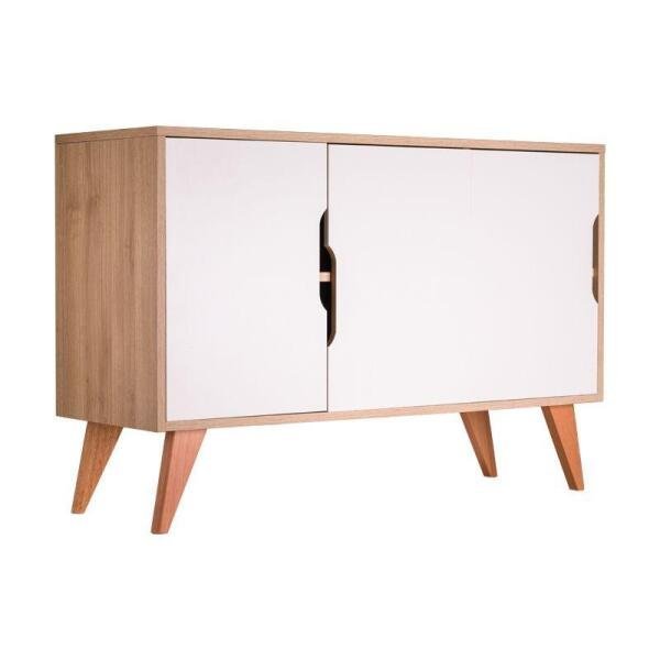 Aparador Buffet Retrô com 3 Portas Murano Carvalho e Branco - 2