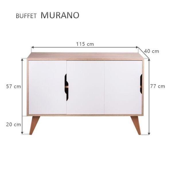 Aparador Buffet Retrô com 3 Portas Murano Carvalho e Branco - 5