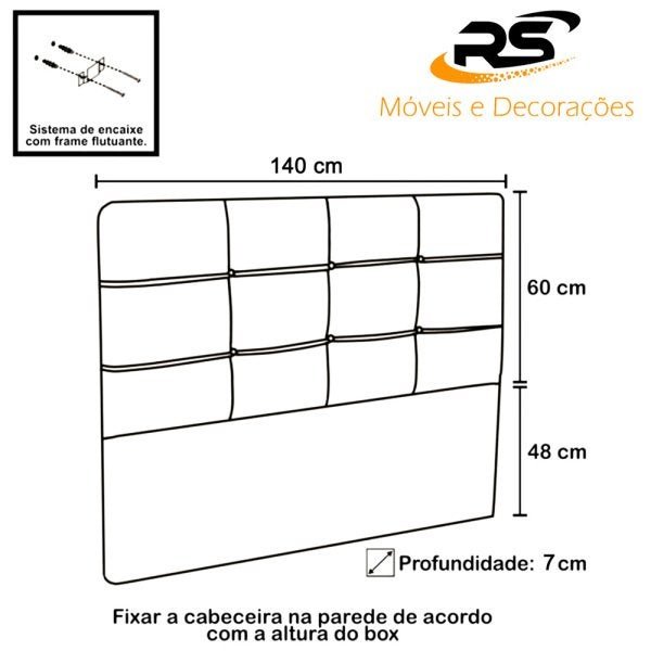 Cabeceira Casal Luiza Cama Box 140cm Capitonê Suede Remi Móveis - Bege - 4