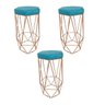 Banqueta Decorativa Hexagonal Aramado Bronze Suede Kit com 3 Remi Móveis - Azul Turquesa - 1