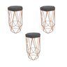 Banqueta Decorativa Hexagonal Aramado Bronze Suede Kit com 3 Remi Móveis - Cinza - 1