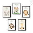 Ver imagem 2 de Kit 5 Quadros Decorativos Safari Baby Aquarela Bege Moldura:pinus