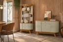 Ver imagem 1 de Conjunto Buffet Monza Cristaleira Moss com Porta em MDF Curvo e LED Cumaru/Opala