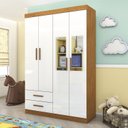 Ver imagem 1 de Guarda-Roupa Infantil 4 Portas 2 Gavetas com Espelho Branco/Cinamomo