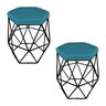 Kit 2 Puffs Banqueta Decorativa Hexagonal Aramado Preto Suede Remi Móveis - Azul Turquesa - 1