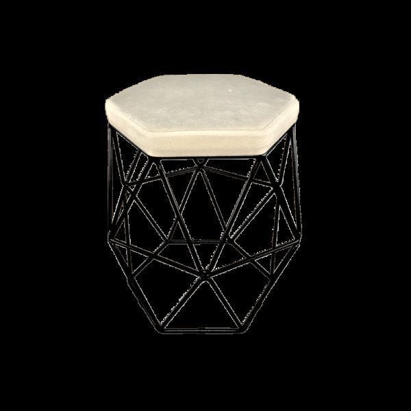 Kit 2 Puffs Banqueta Decorativa Hexagonal Aramado Preto Suede Remi Móveis - Bege - 2