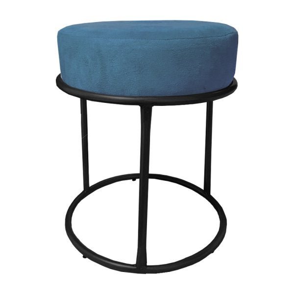 Kit 2 Puffs Banqueta Decorativa Luxe Base de Ferro Preto Remi Móveis - Azul - 2