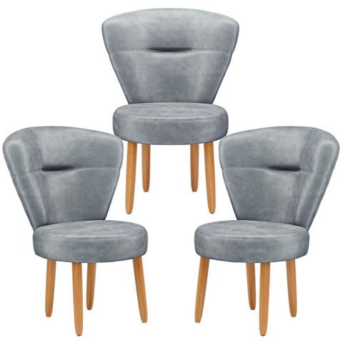 Kit 3 Poltronas para Recepção Camarim Sala de Jantar Ergonômica Tecido Veludo Pés de Madeira