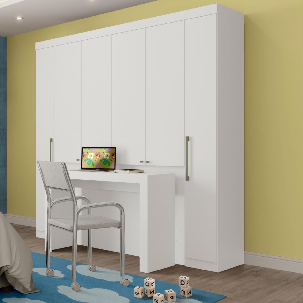 Guarda Roupa Infantil 6 Portas com Escrivaninha Vega Branco Carraro ...