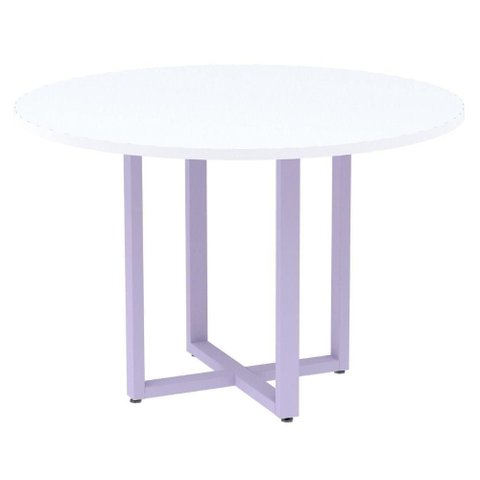 Mesa de Reunião Redonda P25 Pandin 110 Cm (largura) Tampo Mdp Branco Pé Aço Tubular Lilás