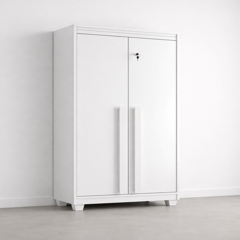 Armário Multiuso com 2 Portas com Chave 3 Prateleiras para Lavanderia Paris Branco