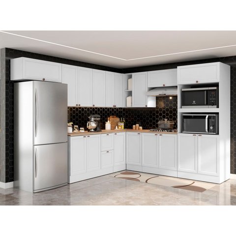 Cozinha de Canto Completa Modulada 12 Peças 295cm x 240cm Unna Poliman Móveis