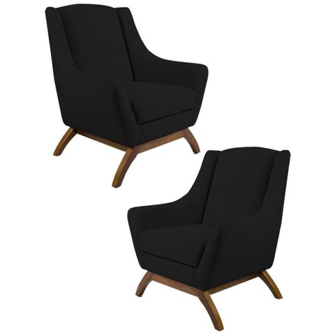 2 Poltronas Base Manu Madeira B-300 Veludo Preto Domi