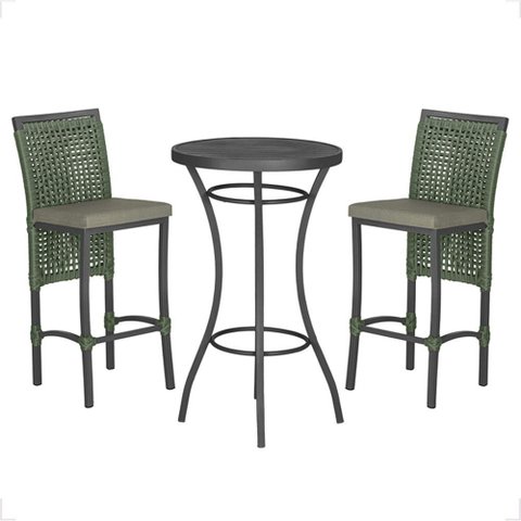 Mesa Bistrô e 2 Banquetas Roma Preta Corda Náutica Estofado 8 Trama Original