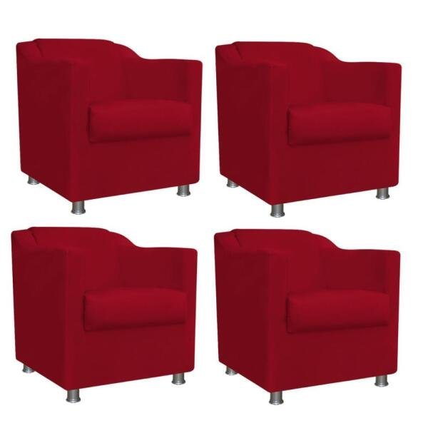 Kit 4 Poltronas Decorativa Tilla Suede Vermelho Bebezin - 1